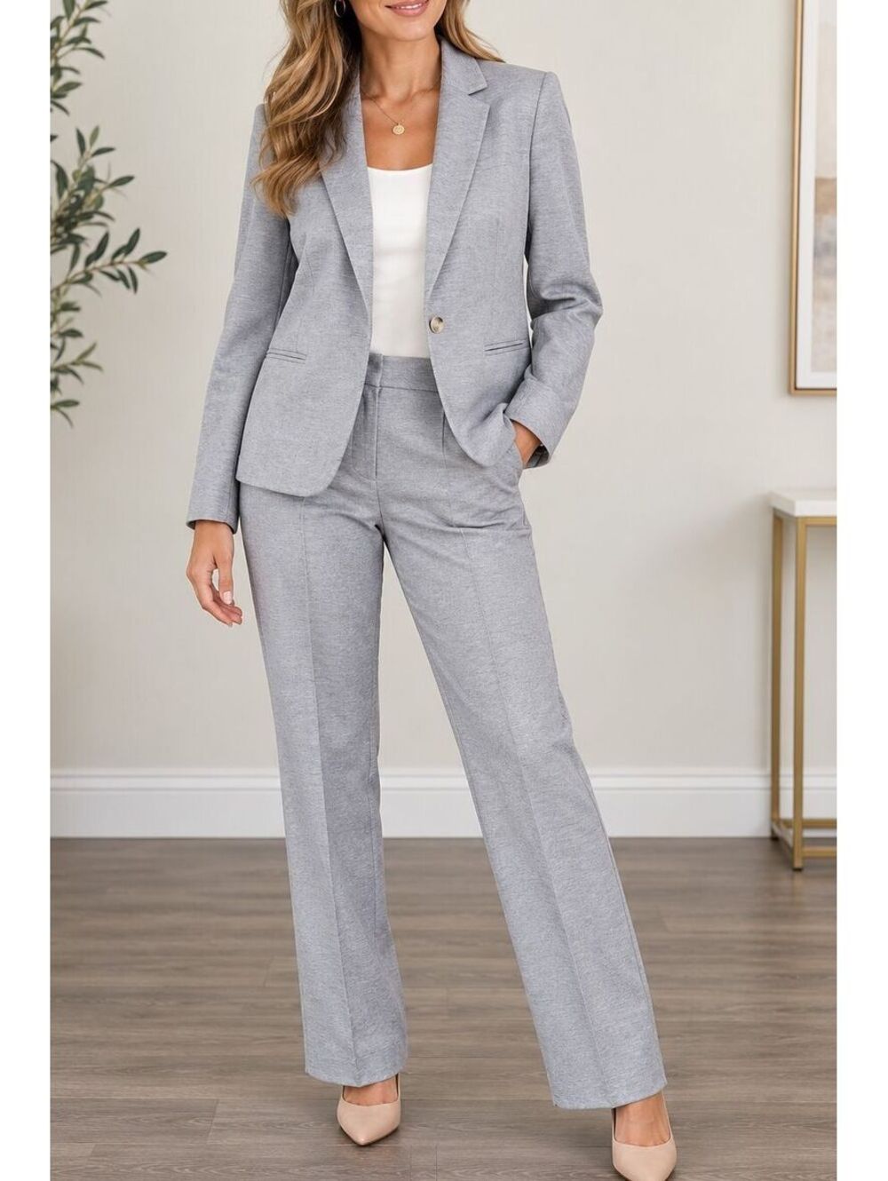 Ann Taylor Gray Wool Blend Suit Blazer Pants Set 4/10 Workwear Tailored